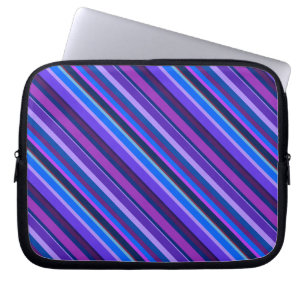Diagonal stripes in blue and purple laptop sleeve