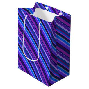 Diagonal stripes in blue and purple medium gift bag