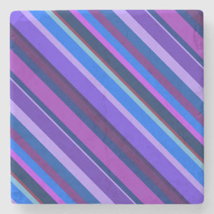 Diagonal stripes in blue and purple stone coaster
