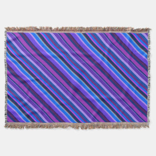 Diagonal stripes in blue and purple throw blanket