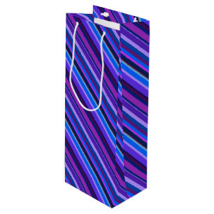 Diagonal stripes in blue and purple wine gift bag