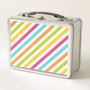 Diagonal stripes in vibrant colors metal lunch box