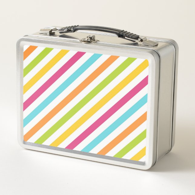 Diagonal stripes in vibrant colors metal lunch box (Front)