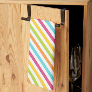 Diagonal stripes in vibrant colours tea towel