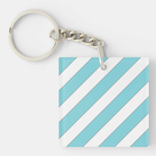 diagonal stripes light blue key ring