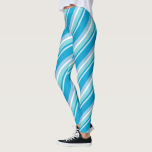 Diagonal Stripes Light Blue Leggings