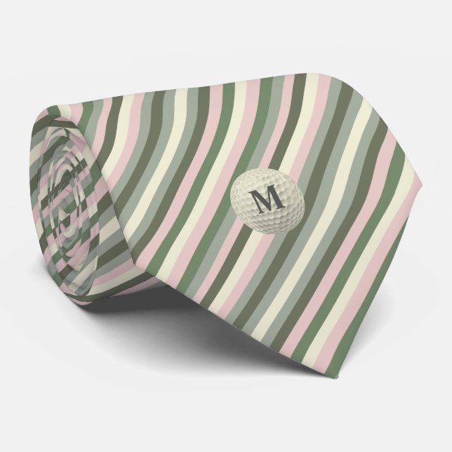 Diagonal Stripes Monogram Golf Ball Tie (Rolled)