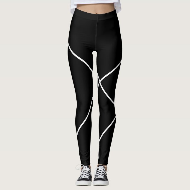 Diagonal Stripes On Black and White Leggings (Front)