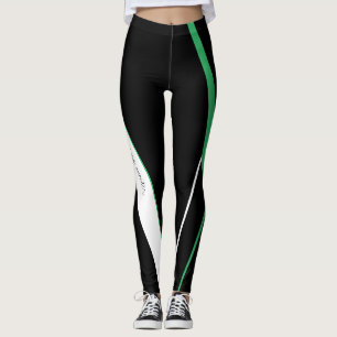 Diagonal Stripes Pattern Black and White  Leggings