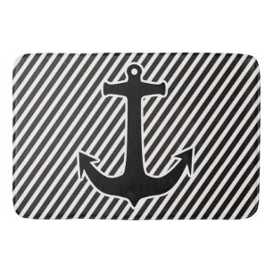 Diagonal Stripes Pattern black white & ANCHOR Bath Mat