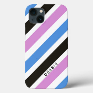 Diagonal stripes pattern personalised iPhone 13 case