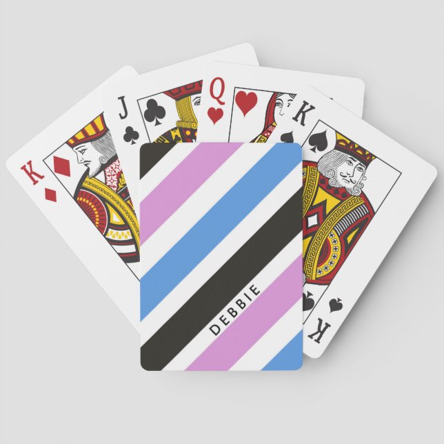 Diagonal stripes pattern personalised playing cards (Back)