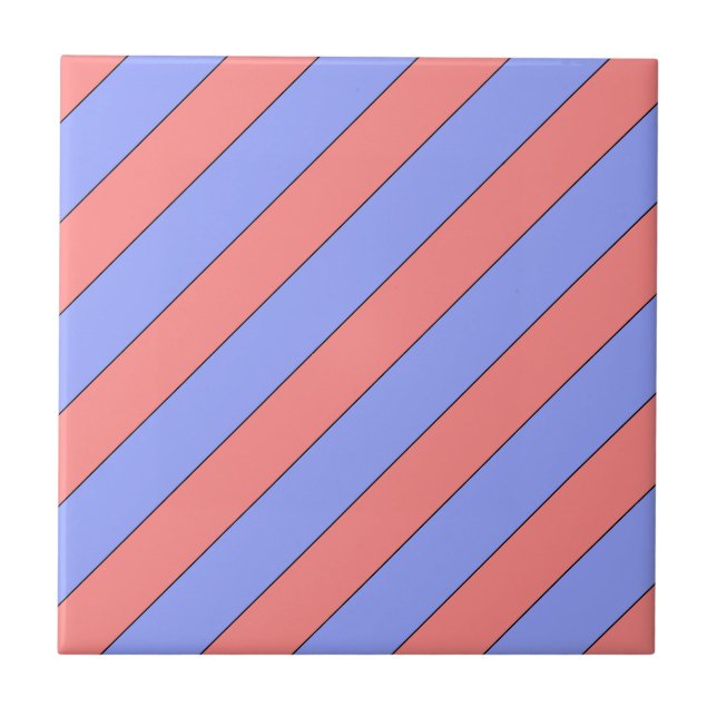 diagonal stripes pink and purple ceramic tile (Front)