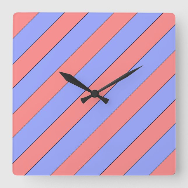 diagonal stripes pink and purple square wall clock (Front)