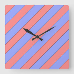diagonal stripes pink and purple square wall clock