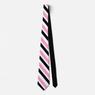 Diagonal Stripes Pink White Solid Black Backside Tie