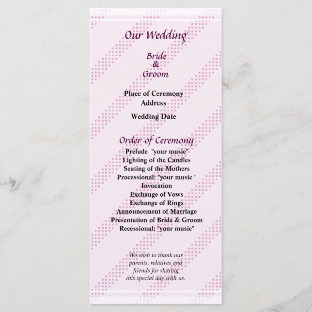 Diagonal Stripes Wedding Program (Front)