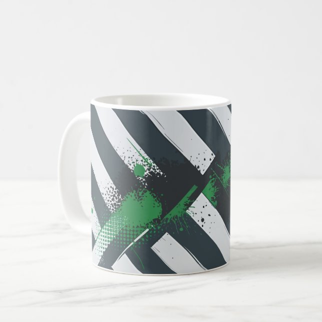 Diagonal Stripes with Green Paint Splashes Coffee Mug (Front Left)