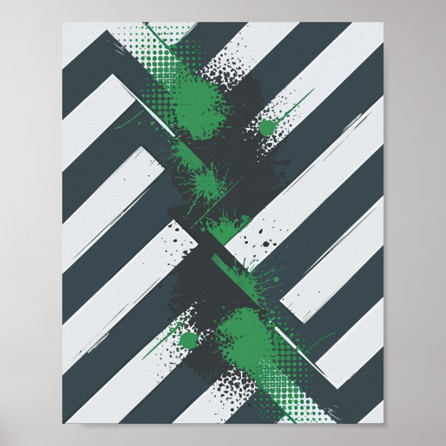 Diagonal Stripes with Green Paint Splashes Poster (Front)
