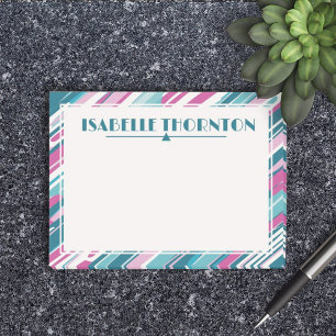 Diagonal Teal & Purple Stripes Name Post-it Notes