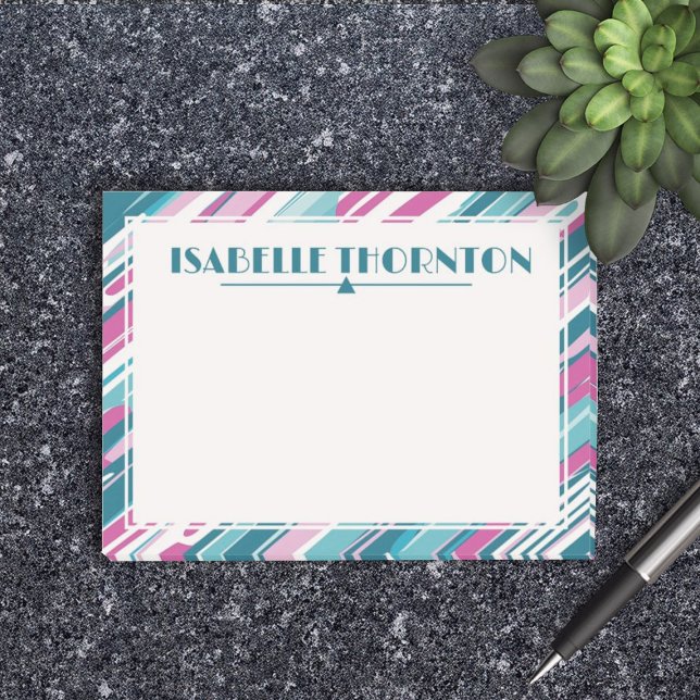 Diagonal Teal & Purple Stripes Name Post-it Notes (Pretty Post-it Notes)