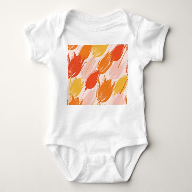Diagonal Tulips: Light Colour Design. Baby Bodysuit (Front)
