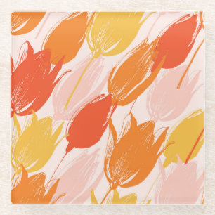 Diagonal Tulips: Light Colour Design. Glass Coaster