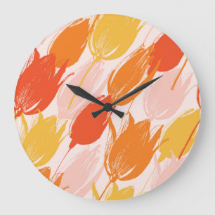 Diagonal Tulips: Light Colour Design. Large Clock