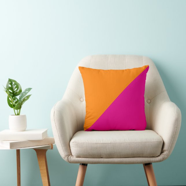 Diagonal Two Tone Orange and Hot Pink Colour Block Cushion (Chair)