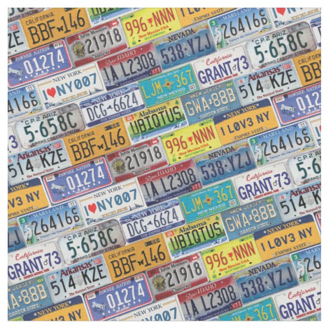 Diagonal US Registration plates Fabric (Close Up)