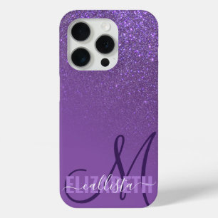 Diagonal Violet Purple Glitter Gradient Ombre iPhone 15 Pro Case
