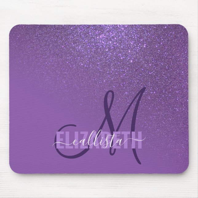 Diagonal Violet Purple Glitter Gradient Ombre Mouse Pad (Front)