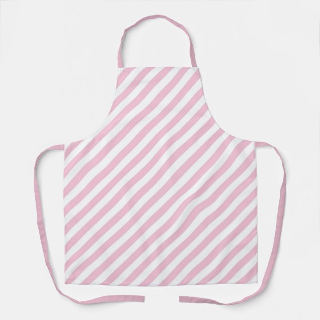 Diagonal white and pink stripes pattern apron (Front)