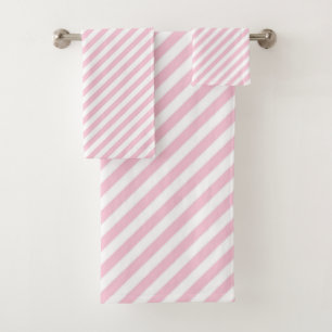 Diagonal white and pink stripes pattern bath towel set