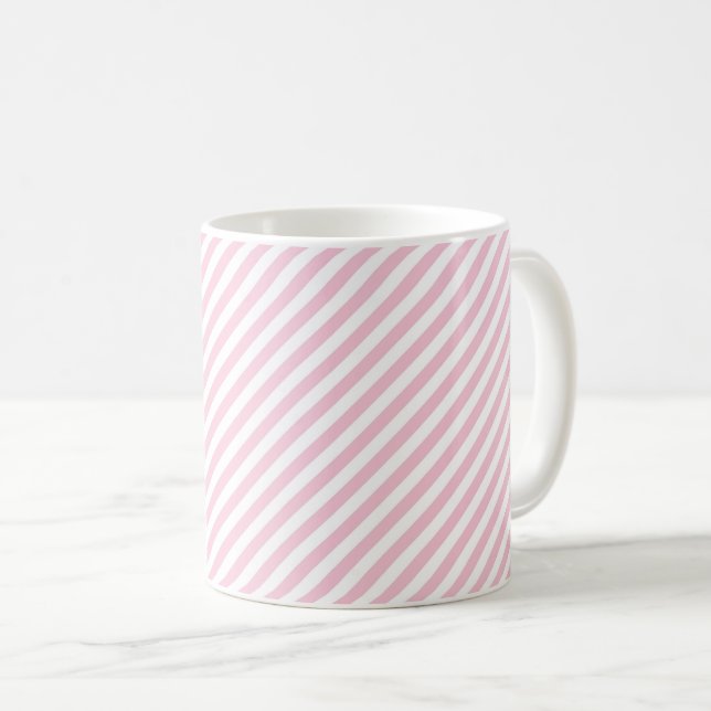 Diagonal white and pink stripes pattern coffee mug (Front Right)