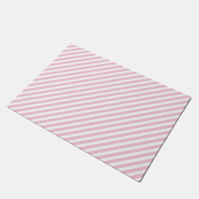 Diagonal white and pink stripes pattern doormat (Angled)
