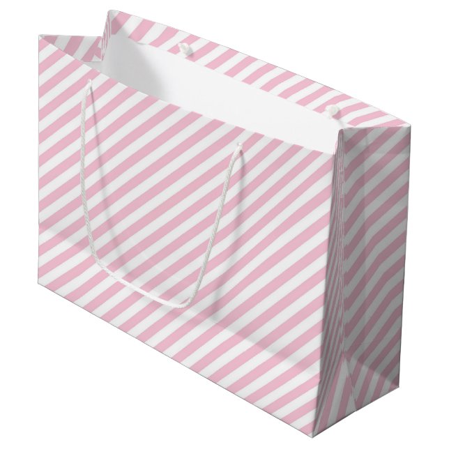 Diagonal white and pink stripes pattern large gift bag (Front Angled)