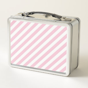 Diagonal white and pink stripes pattern metal lunch box