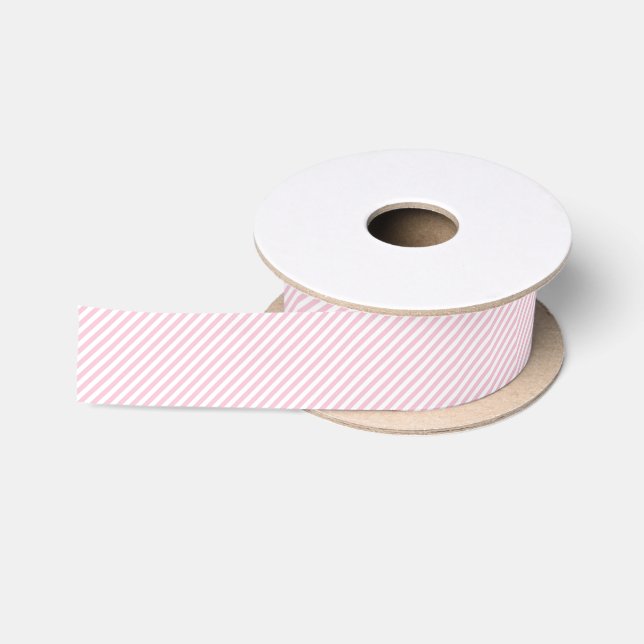 Diagonal white and pink stripes pattern satin ribbon (Spool)