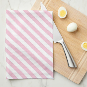 Diagonal white and pink stripes pattern tea towel