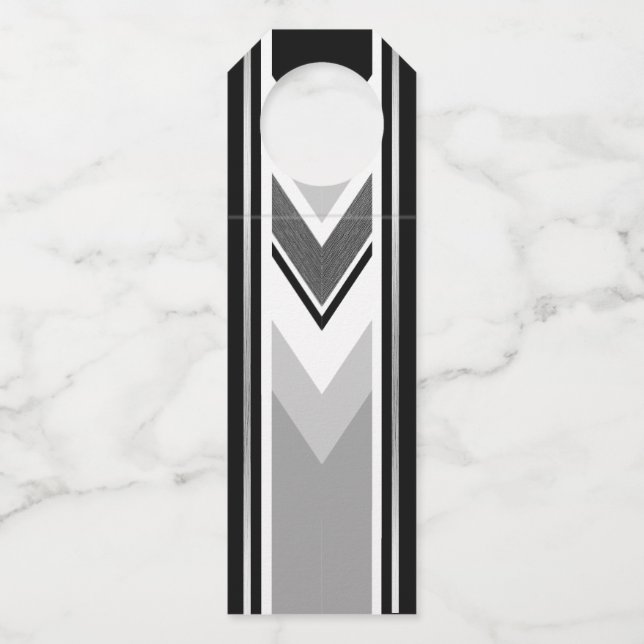 Diagonal white black, grey, stripe bottle tag (Front)