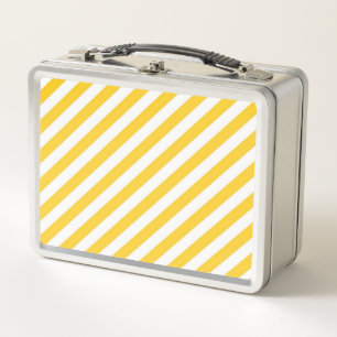 Diagonal yellow and white stripes pattern metal lunch box