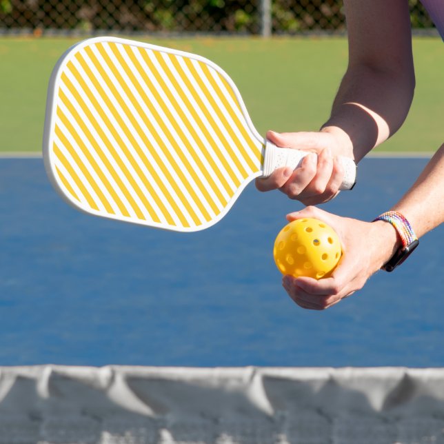 Diagonal yellow and white stripes pattern  pickleball paddle (Insitu)