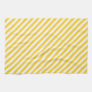 Diagonal yellow and white stripes pattern tea towel