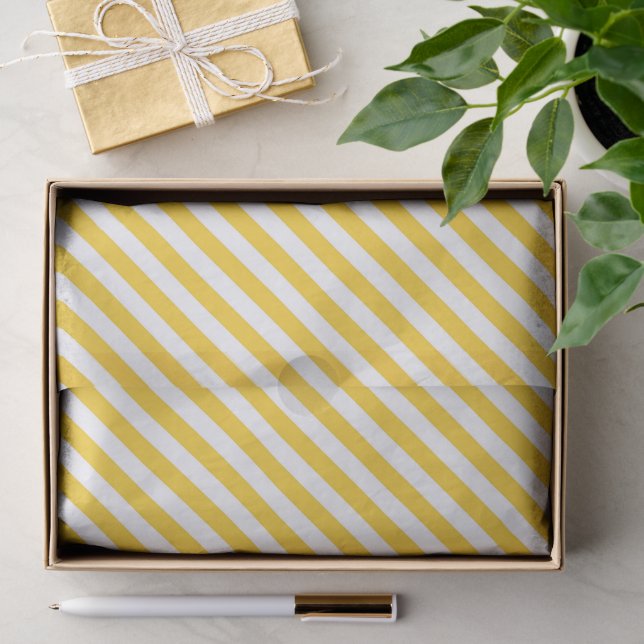 Diagonal yellow and white stripes pattern  tissue paper (Gift)