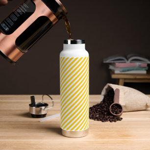 Diagonal yellow and white stripes pattern water bottle