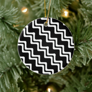 Diagonal Zig Zag Dual Coloured Line Pattern Ceramic Ornament