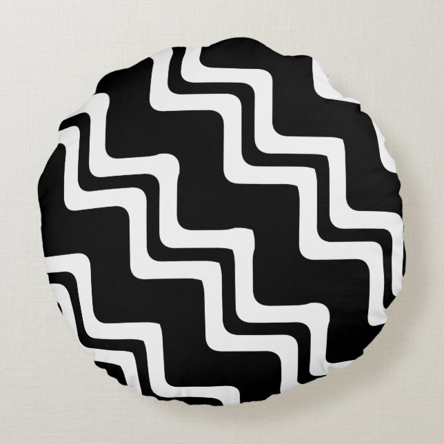 Diagonal Zig Zag Dual Coloured Line Pattern Round Cushion (Back)