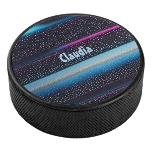 Diagonale Streifen und Punkte Muster schwarz, blau Hockey Puck