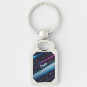 Diagonale Streifen und Punkte Muster schwarz, blau Key Ring